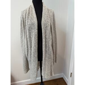 Eileen Fisher Linen Blend Knit Shawl Collar Open Cardigan in Oatmeal Color